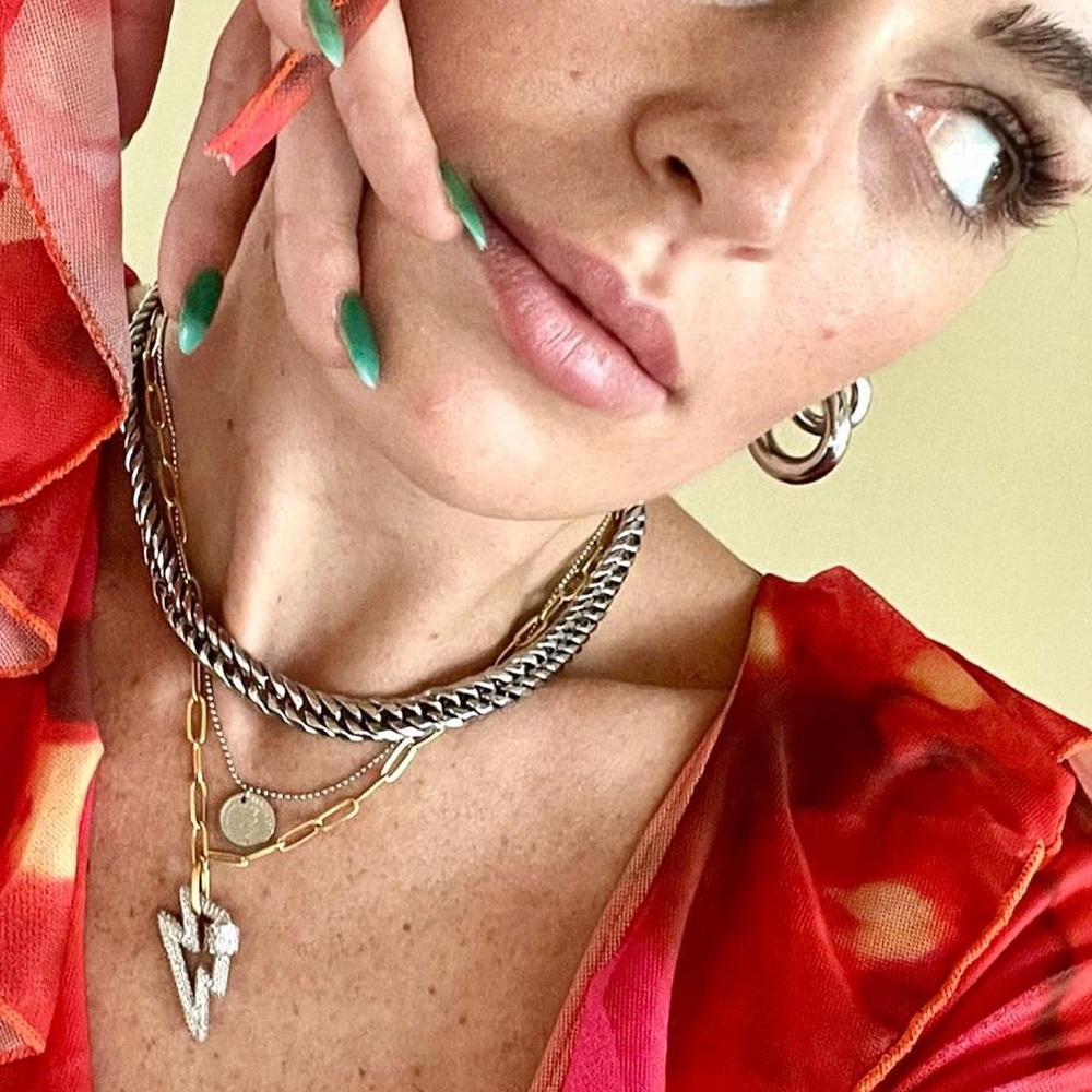 18k Gold Plated Paper Clip Chain Lightning Charm Necklace